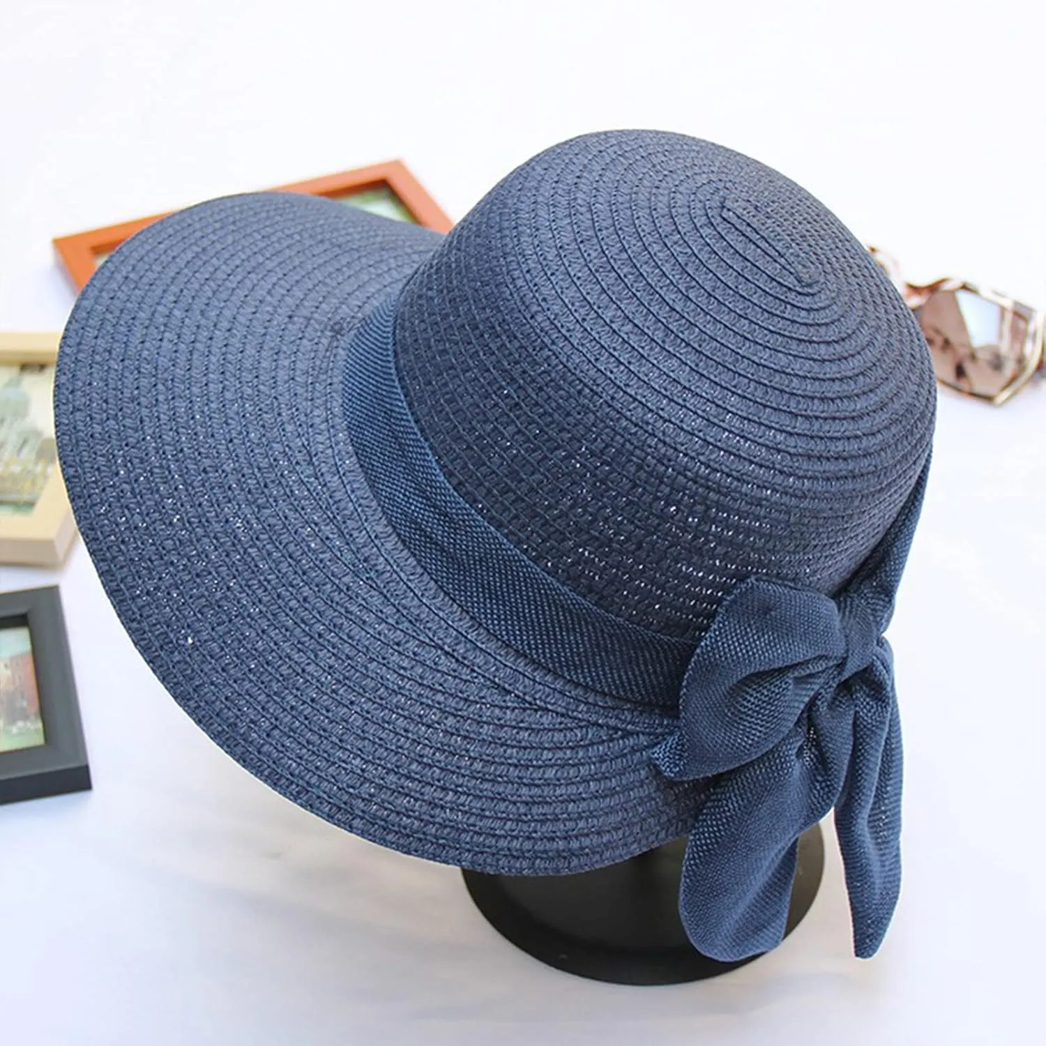 Sun Hats for Women Wide Brim Straw Hats with Bowknot Summer Beach Elegant Bucket Hat Bridal Wedding Guest Dress Hats