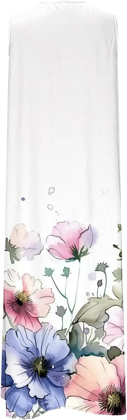 Sundress for Women Sleeveless Tank Dresses 2025 Vacation Plus Size Dress Casual Button V Neck Boho Floral Beach Dress