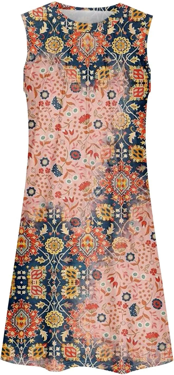 Sundresses for Women A Line Dresses Sleeveless Knee Length Dresses Midi Crewneck Summer Dresses 2025