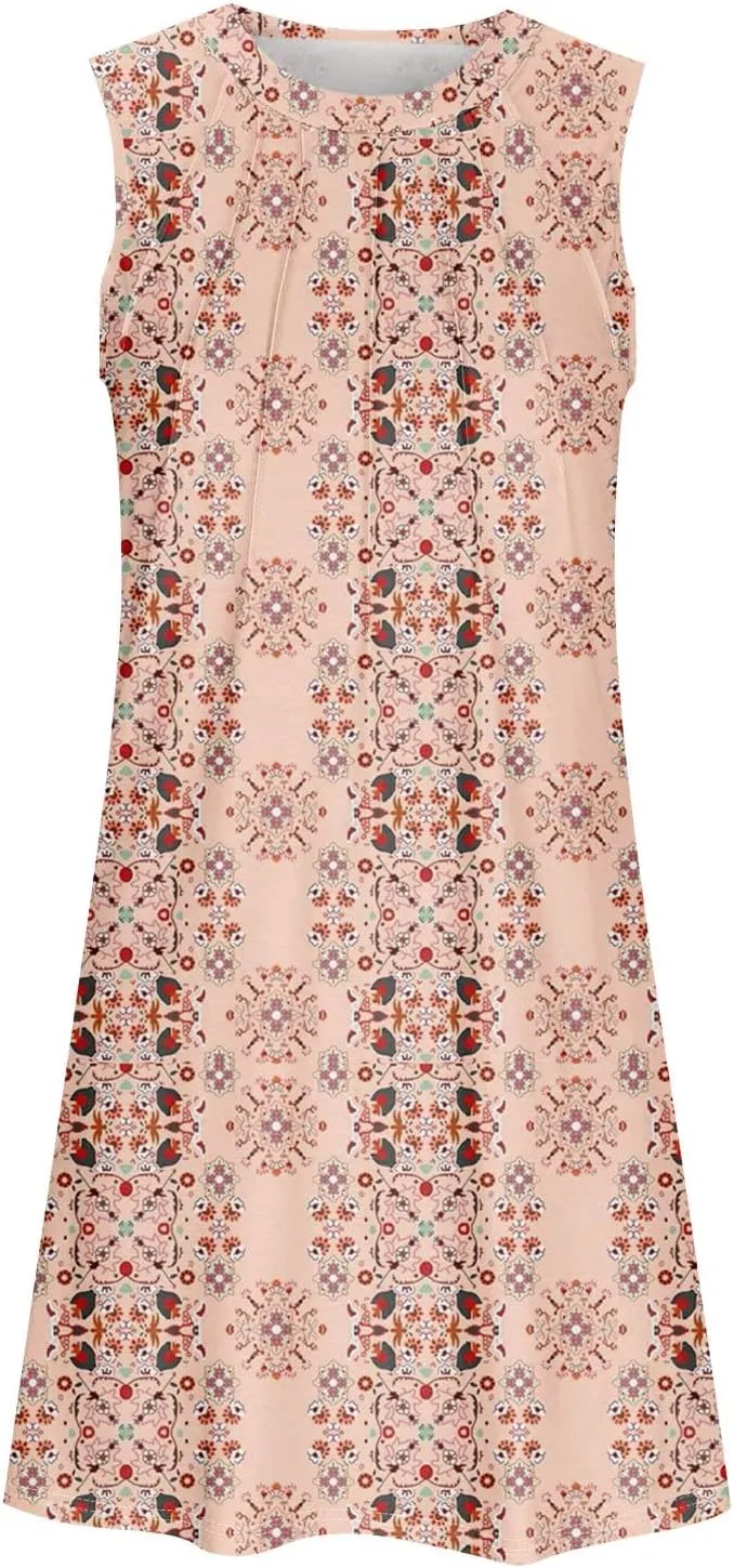 Sundresses for Women A Line Dresses Sleeveless Knee Length Dresses Midi Crewneck Summer Dresses 2025