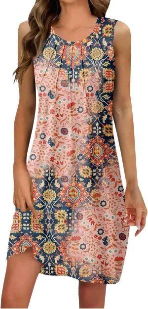 Sundresses for Women A Line Dresses Sleeveless Knee Length Dresses Midi Crewneck Summer Dresses 2025