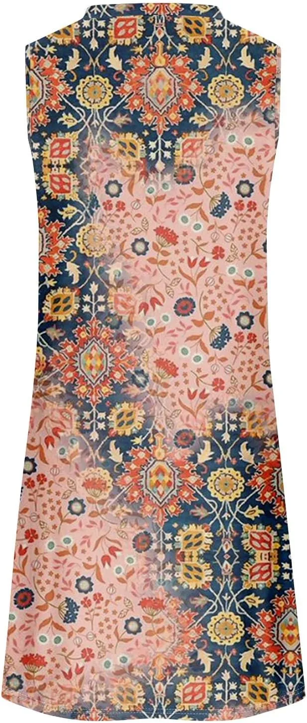 Sundresses for Women A Line Dresses Sleeveless Knee Length Dresses Midi Crewneck Summer Dresses 2025