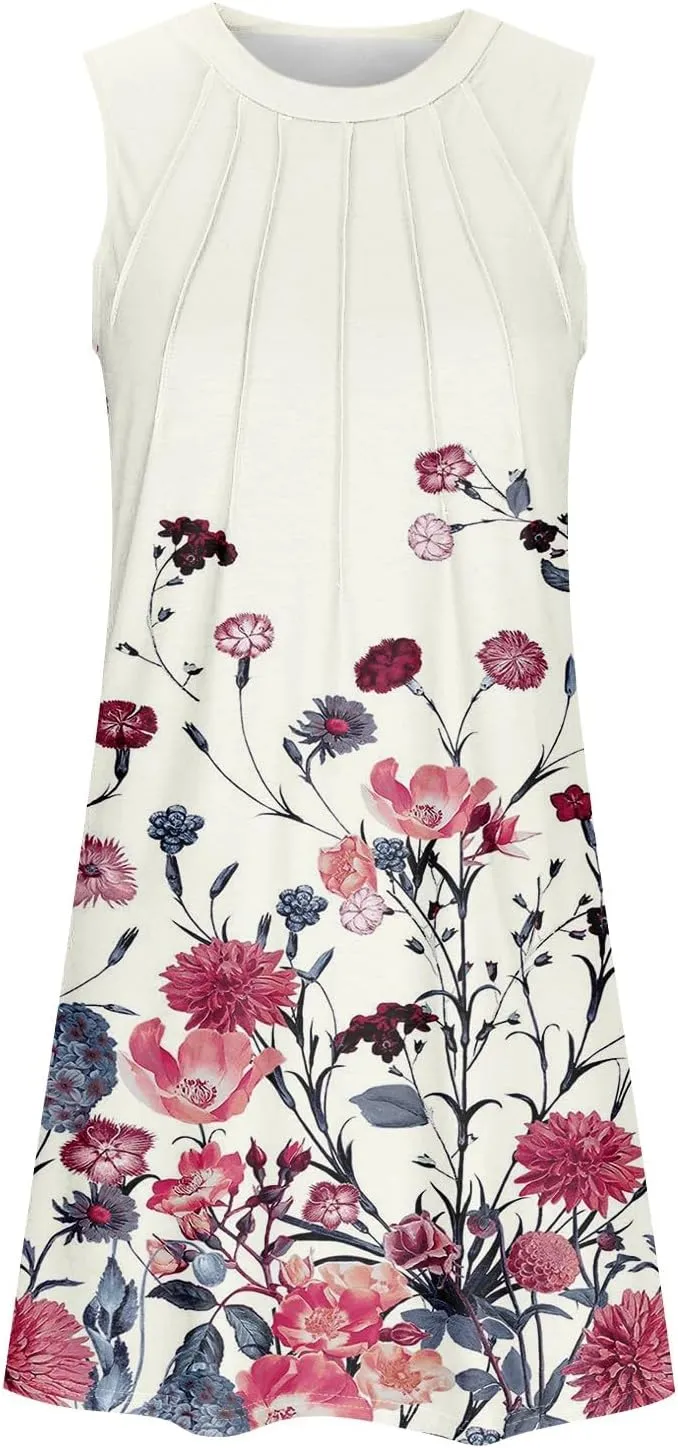 Sundresses for Women A Line Dresses Sleeveless Knee Length Dresses Midi Crewneck Summer Dresses 2025