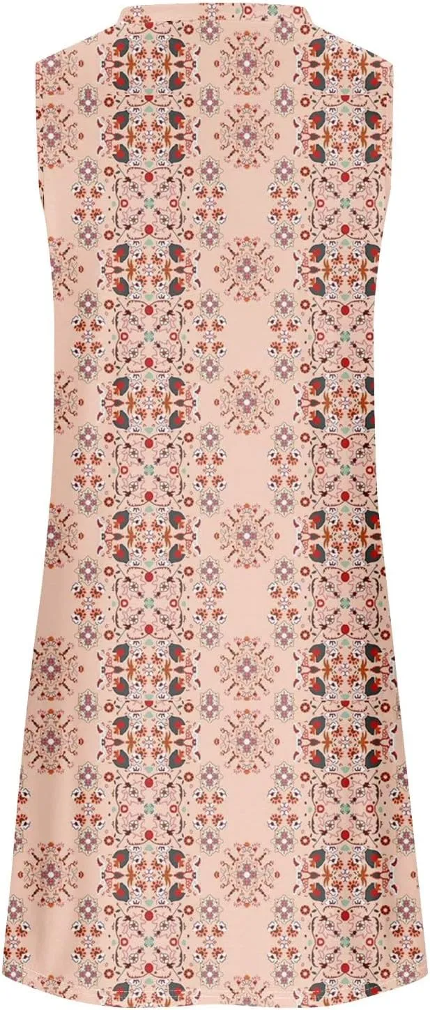 Sundresses for Women A Line Dresses Sleeveless Knee Length Dresses Midi Crewneck Summer Dresses 2025