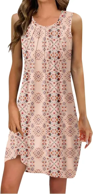 Sundresses for Women A Line Dresses Sleeveless Knee Length Dresses Midi Crewneck Summer Dresses 2025