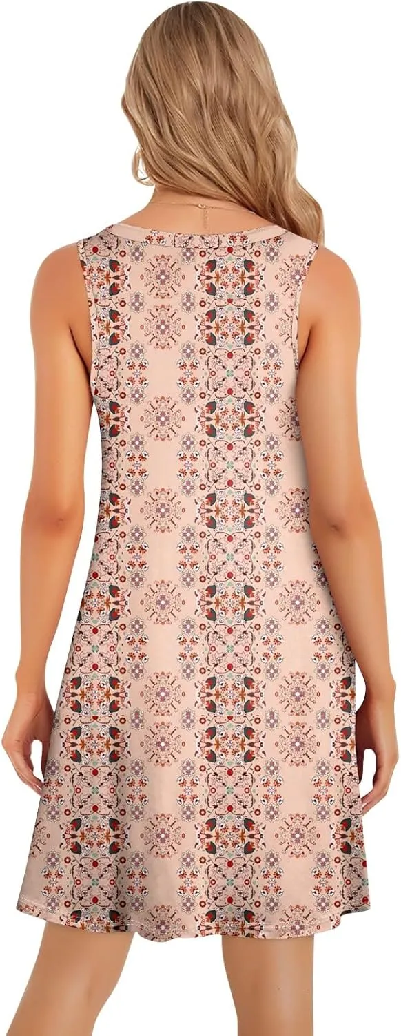 Sundresses for Women A Line Dresses Sleeveless Knee Length Dresses Midi Crewneck Summer Dresses 2025
