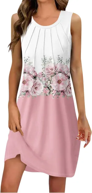 Sundresses for Women A Line Dresses Sleeveless Knee Length Dresses Midi Crewneck Summer Dresses 2025
