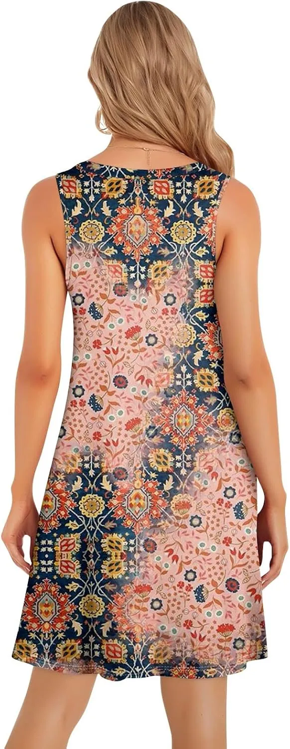 Sundresses for Women A Line Dresses Sleeveless Knee Length Dresses Midi Crewneck Summer Dresses 2025