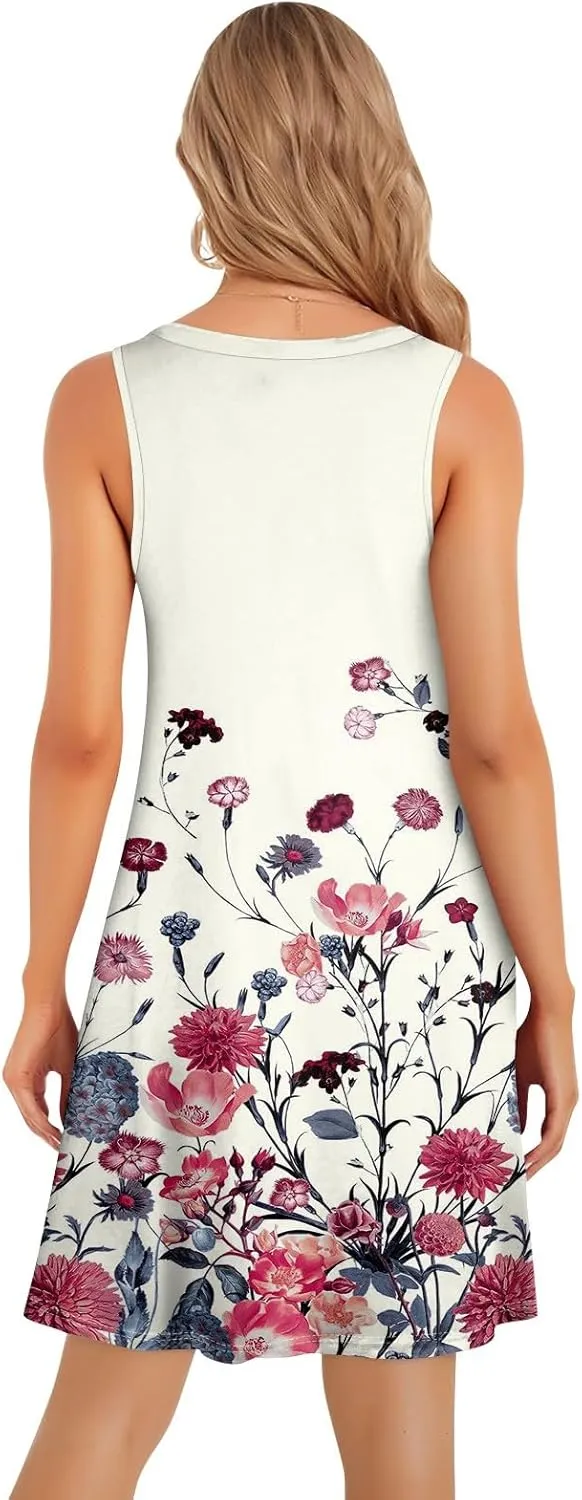 Sundresses for Women A Line Dresses Sleeveless Knee Length Dresses Midi Crewneck Summer Dresses 2025