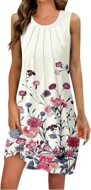 Sundresses for Women A Line Dresses Sleeveless Knee Length Dresses Midi Crewneck Summer Dresses 2025