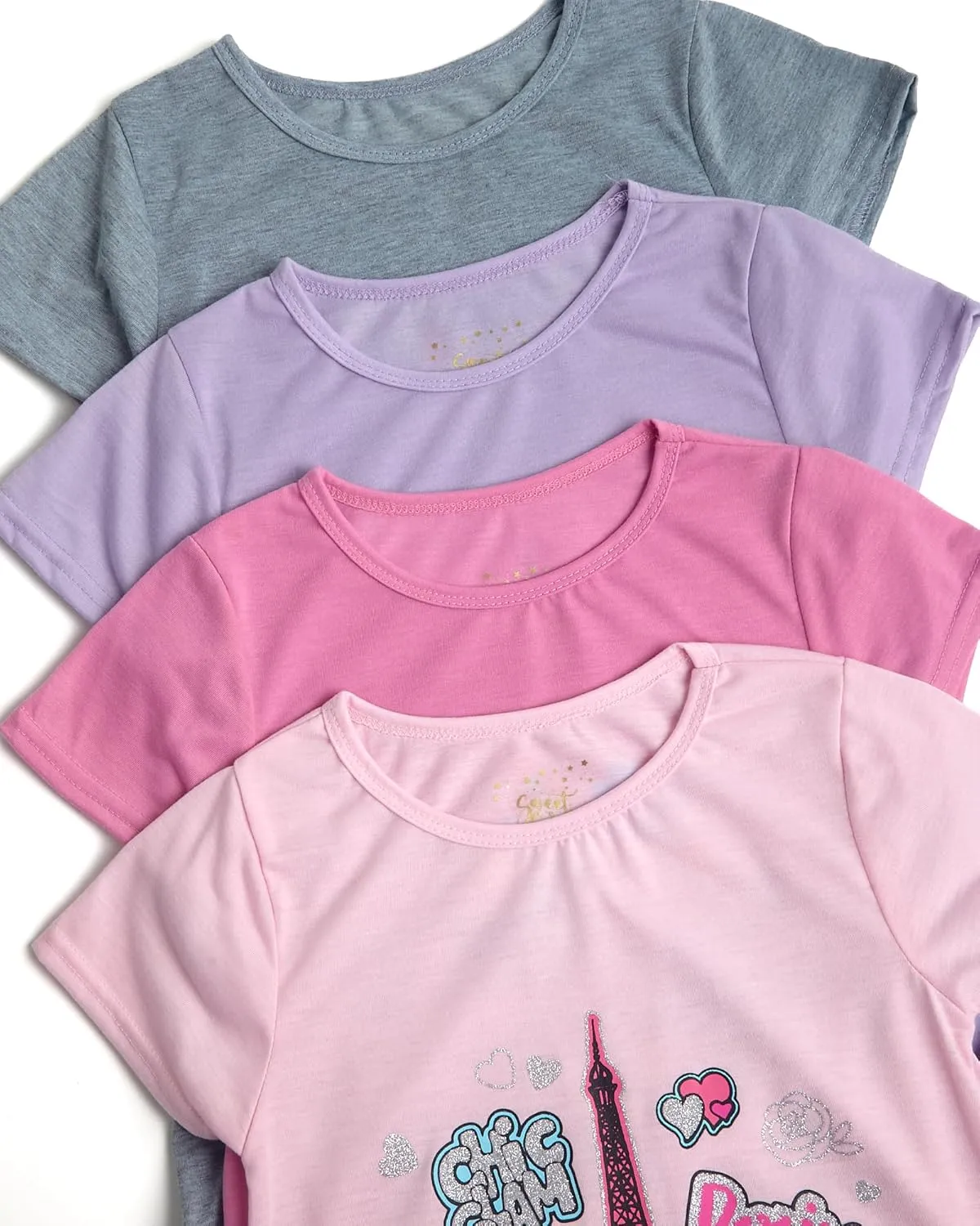 Sweet & Sassy Girls Nightgowns - 4 Pack Short Sleeve Night Gown Sleepwear Pajama Dress for Kids (Size: 4-14)
