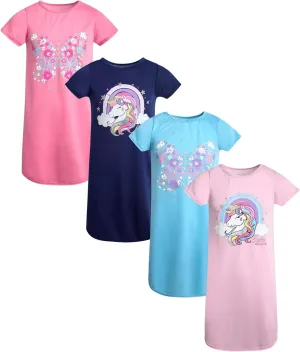 Sweet & Sassy Girls Nightgowns - 4 Pack Short Sleeve Night Gown Sleepwear Pajama Dress for Kids (Size: 4-14)