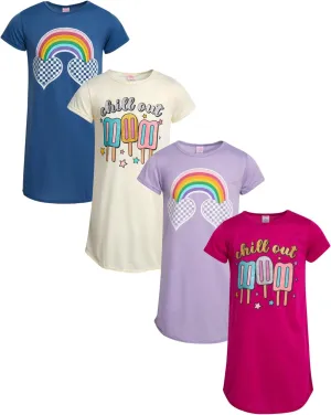 Sweet & Sassy Girls Nightgowns - 4 Pack Short Sleeve Night Gown Sleepwear Pajama Dress for Kids (Size: 4-14)