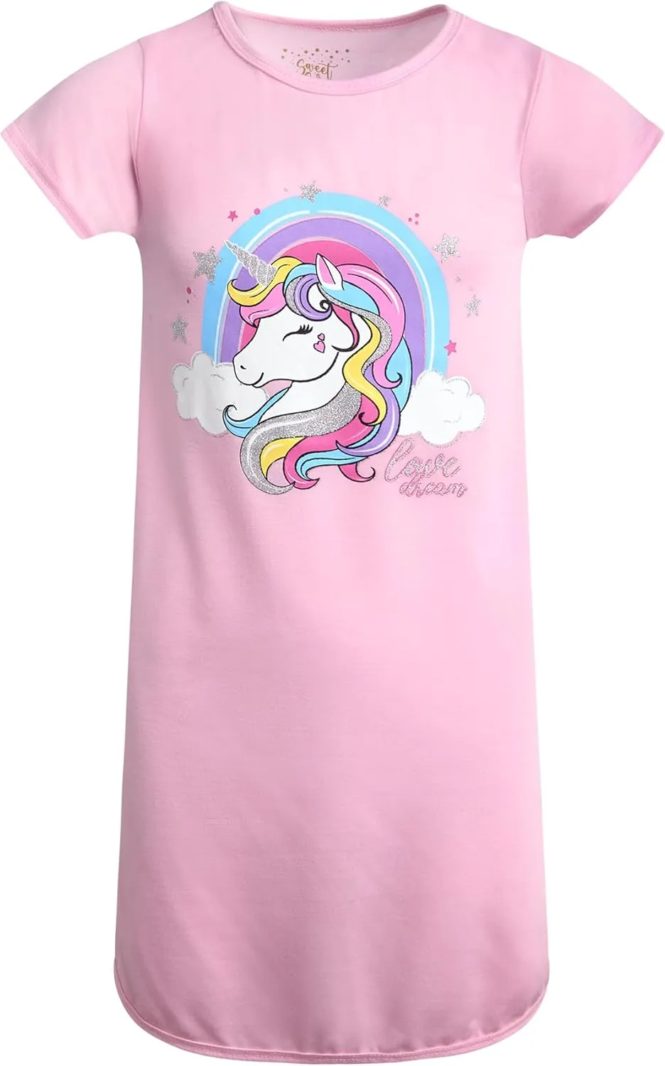 Sweet & Sassy Girls Nightgowns - 4 Pack Short Sleeve Night Gown Sleepwear Pajama Dress for Kids (Size: 4-14)