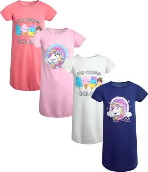 Sweet & Sassy Girls Nightgowns - 4 Pack Short Sleeve Night Gown Sleepwear Pajama Dress for Kids (Size: 4-14)