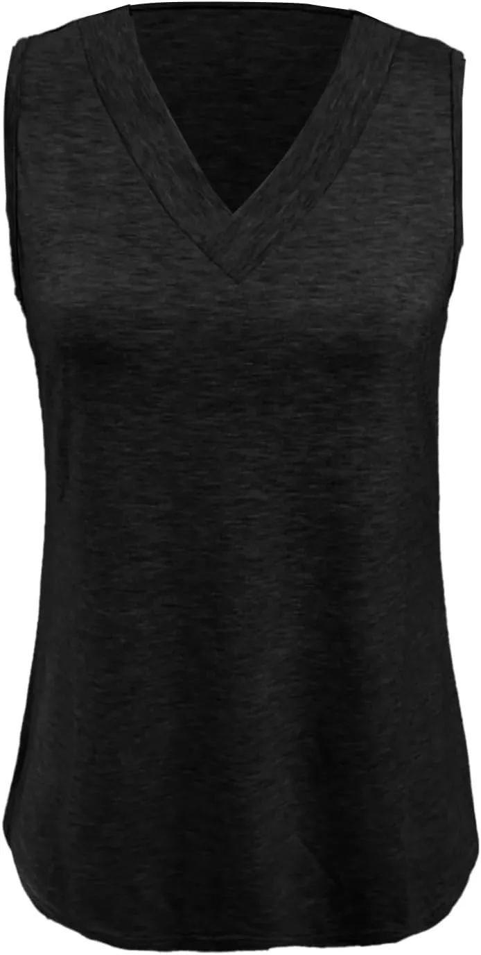 Tank Tops for Women Summer V Neck T Shirt Trendy Sleeveless Comfy Tee Shirt Loose Fit Beach Vacation Shirts