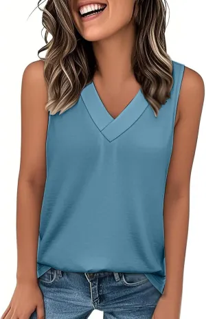 Tank Tops for Women Summer V Neck T-Shirts Trendy Sleeveless Flowy Basic Tees Shirts Loose Fashion 2025