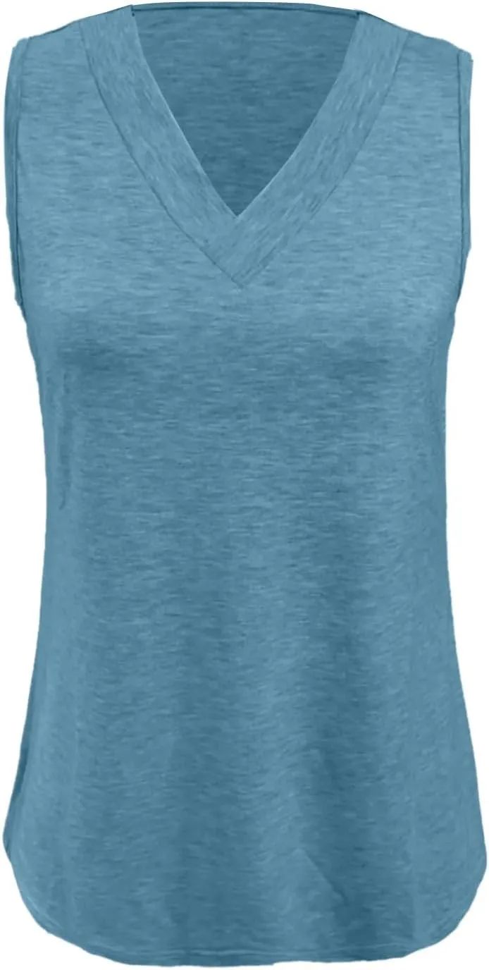 Tank Tops for Women Summer V Neck T-Shirts Trendy Sleeveless Flowy Basic Tees Shirts Loose Fashion 2025
