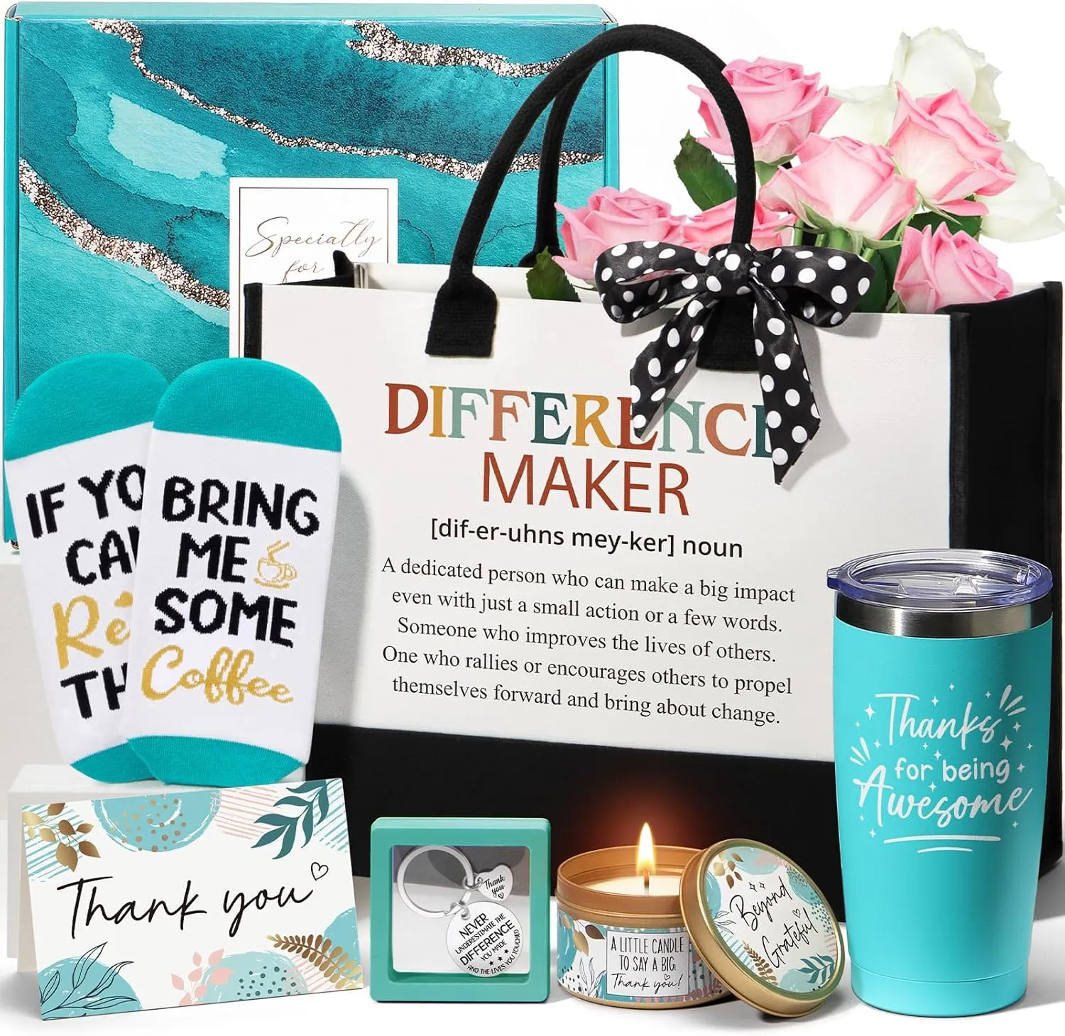 Thank You Gifts for Women, Administrative Professional Day Employee Appreciation Gifts for Coworkers Office Gift, Farewell Thank You Basket for Teacher Nurse Mom Boss w/Canvas Tote Bag