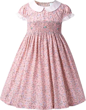 Toddler Girl Dress Smocked Floral Vintage Dress Tea Party Cotton Spring Summer Dresses for Girls,Size 2t-8y