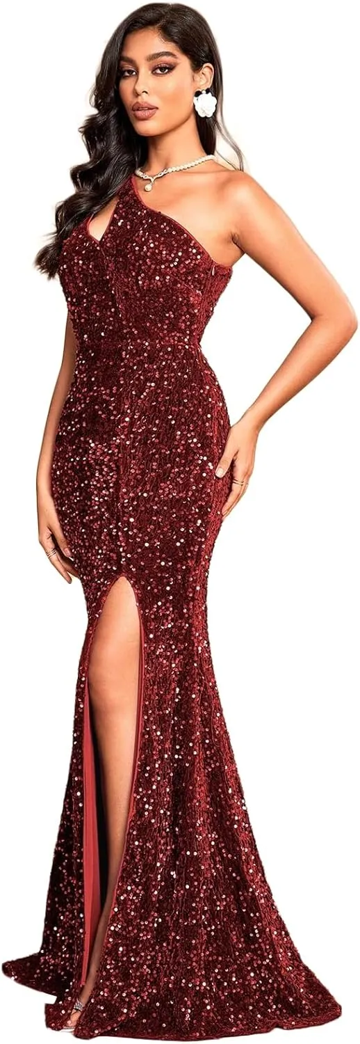 TOLEEN Women's Formal Bodycon Sequin One Shoulder Curvy Dresses Prom Dresses Elegant Evening Party Maxi Dresses
