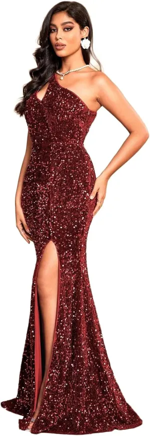 TOLEEN Women's Formal Bodycon Sequin One Shoulder Curvy Dresses Prom Dresses Elegant Evening Party Maxi Dresses