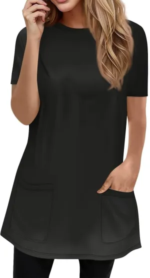Trendy Short Sleeve Crewneck T Shirts Summer Plus Size Tunics or Tops to Wear with Leggings Casual Floral Blouses