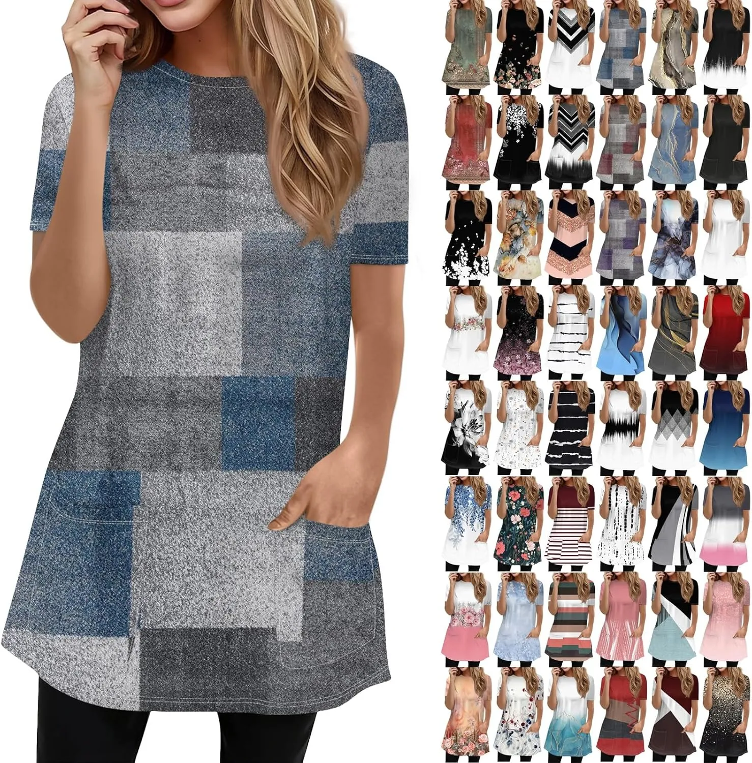 Trendy Short Sleeve Crewneck T Shirts Summer Plus Size Tunics or Tops to Wear with Leggings Casual Floral Blouses