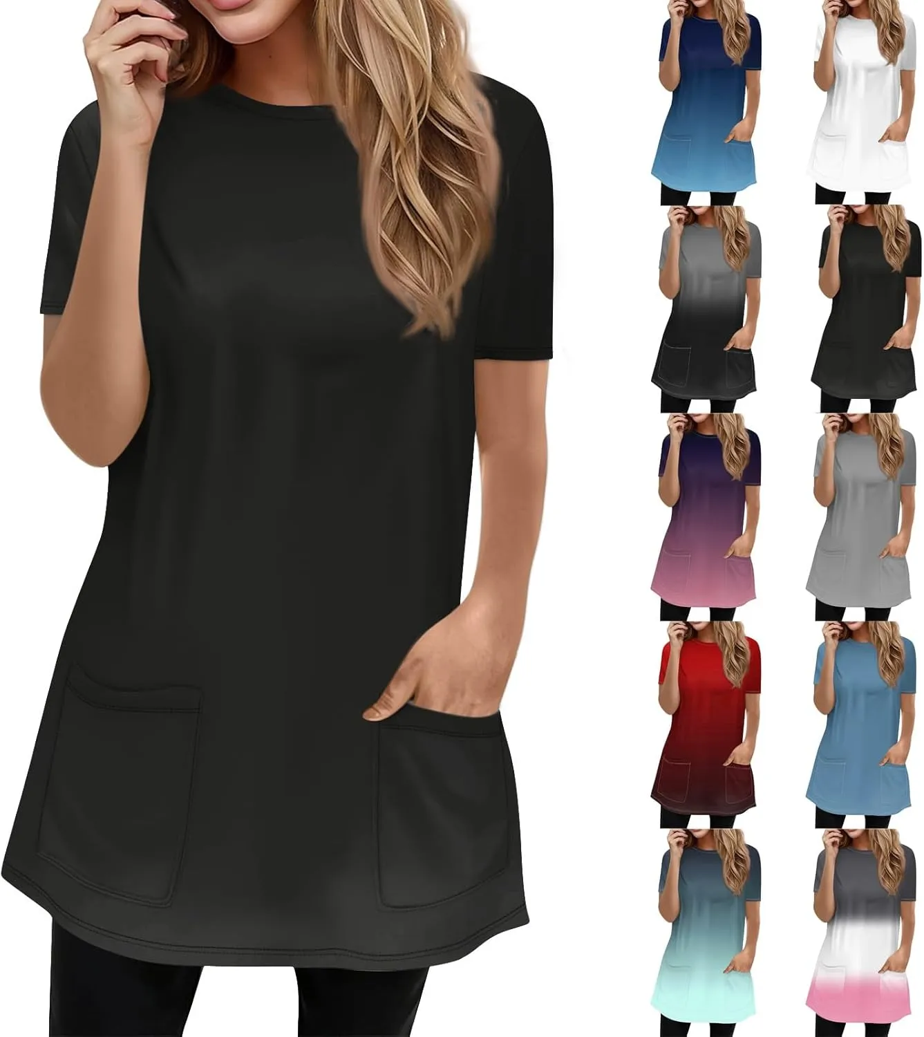 Trendy Short Sleeve Crewneck T Shirts Summer Plus Size Tunics or Tops to Wear with Leggings Casual Floral Blouses