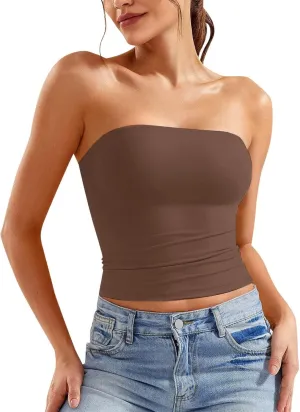 Tube Tops for Women Strapless Double Lined Crop Top Going Out Party Y2K Bandeau Summer Outfits