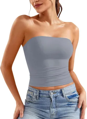 Tube Tops for Women Strapless Double Lined Crop Top Going Out Party Y2K Bandeau Summer Outfits