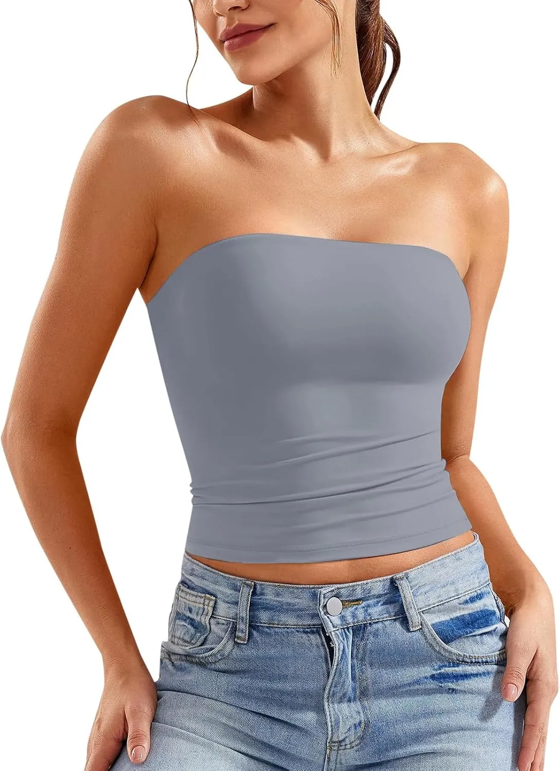 Tube Tops for Women Strapless Double Lined Crop Top Going Out Party Y2K Bandeau Summer Outfits