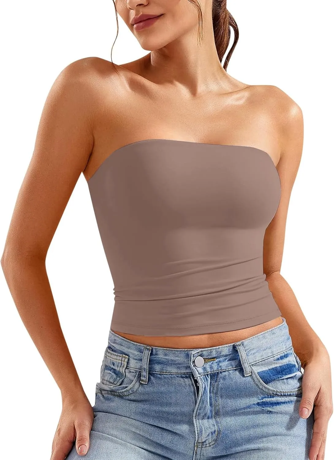 Tube Tops for Women Strapless Double Lined Crop Top Going Out Party Y2K Bandeau Summer Outfits