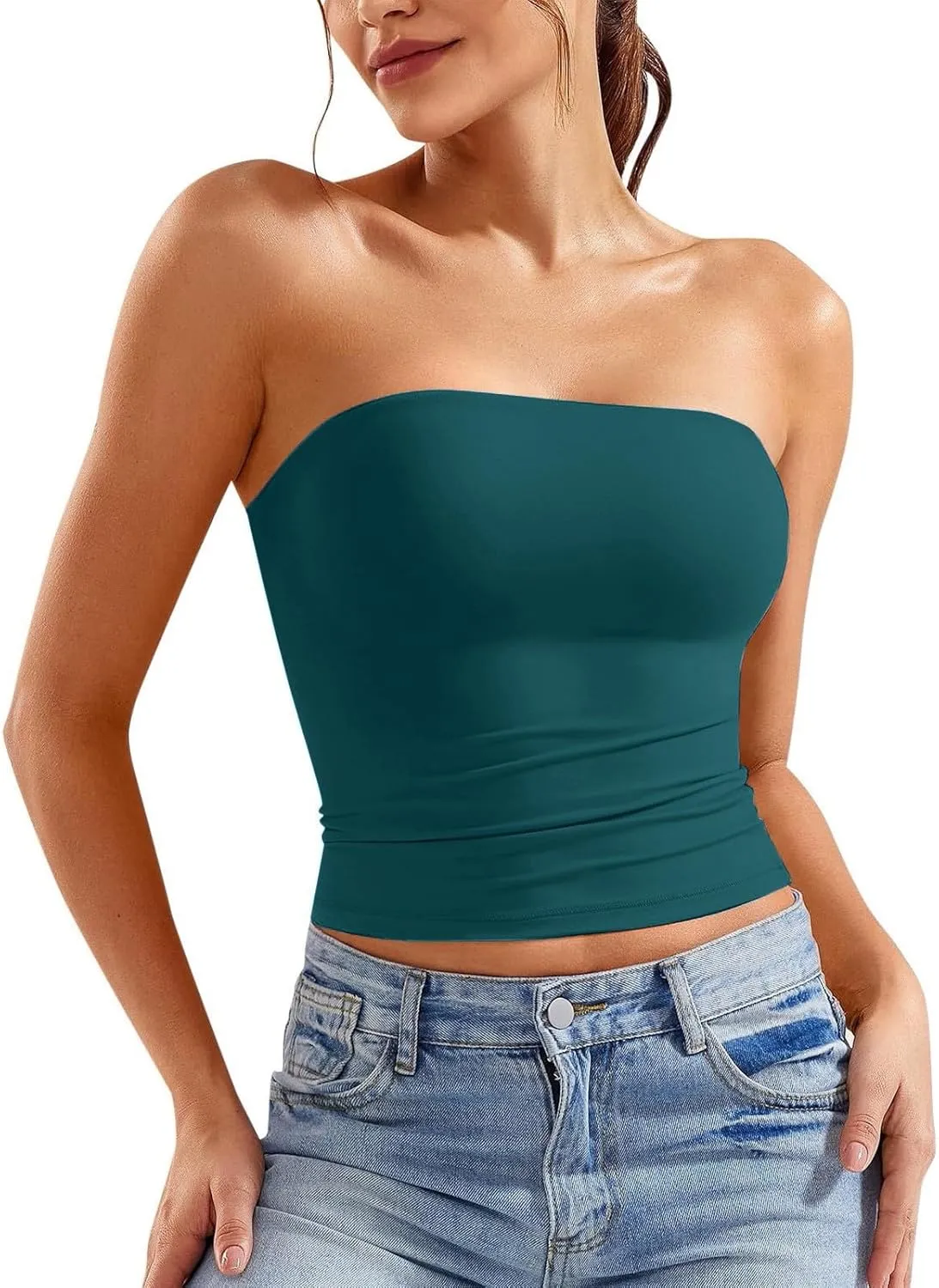 Tube Tops for Women Strapless Double Lined Crop Top Going Out Party Y2K Bandeau Summer Outfits