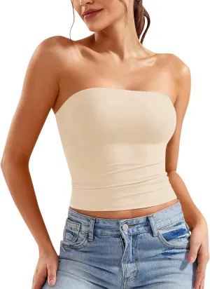 Tube Tops for Women Strapless Double Lined Crop Top Going Out Party Y2K Bandeau Summer Outfits