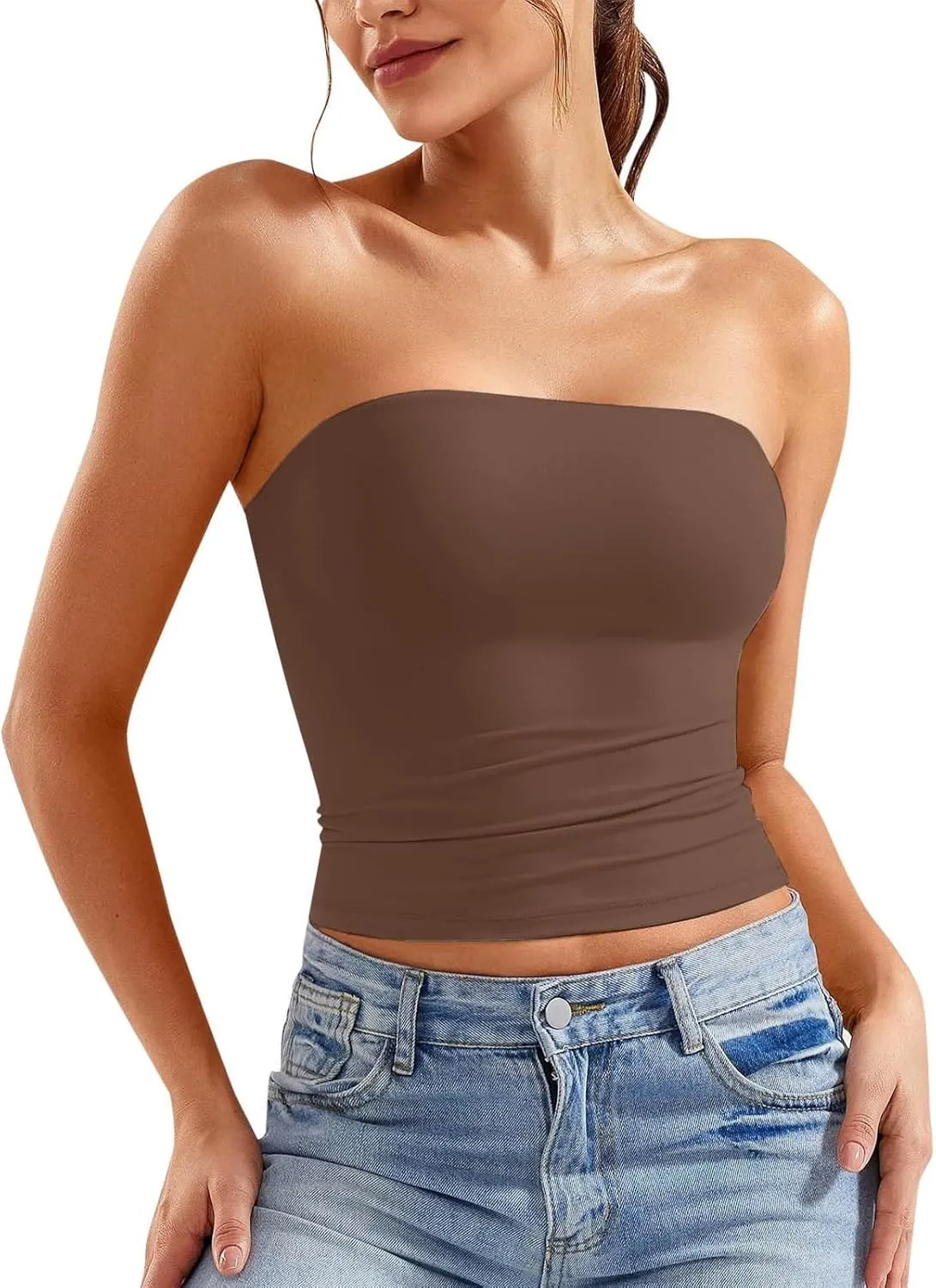 Tube Tops for Women Strapless Double Lined Crop Top Going Out Party Y2K Bandeau Summer Outfits