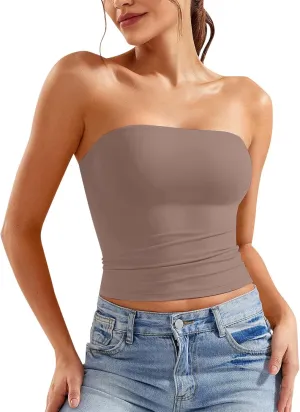 Tube Tops for Women Strapless Double Lined Crop Top Going Out Party Y2K Bandeau Summer Outfits