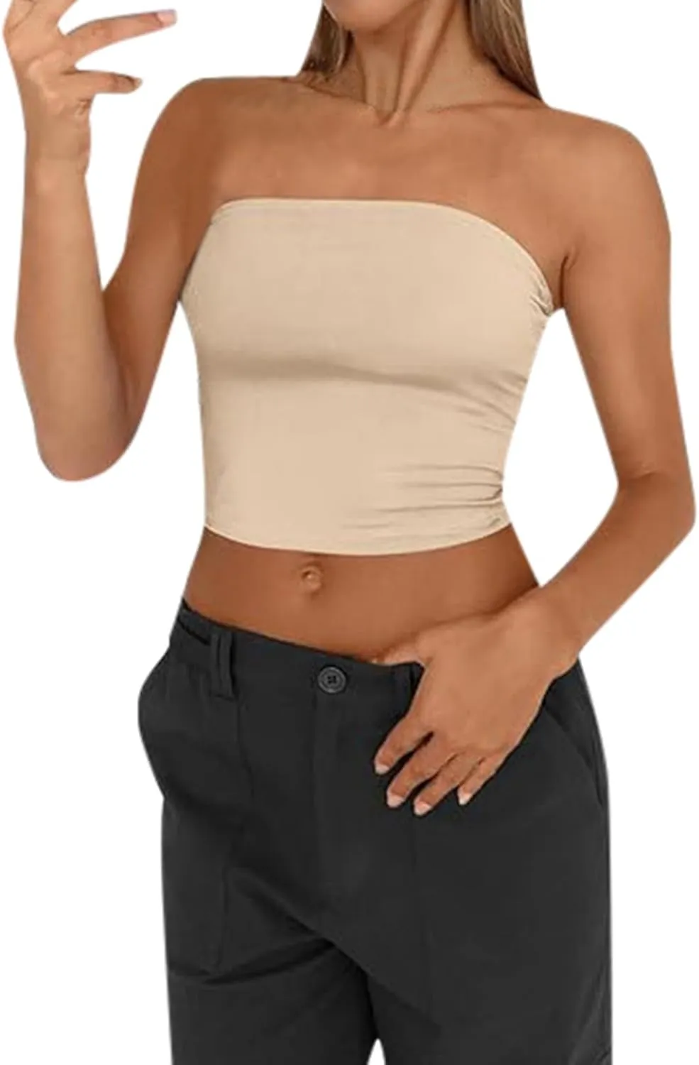 Tube Tops for Women Strapless Double Lined Crop Top Going Out Party Y2K Bandeau Summer Outfits