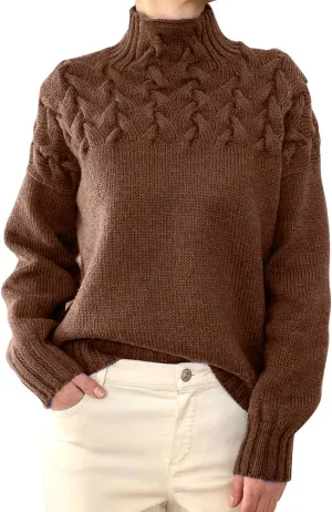Turtleneck Pullover Tops Oversized Long Sleeve Knitted Pullover Fall Winter Trendy Basic Jumper Tops Crop Sweaters