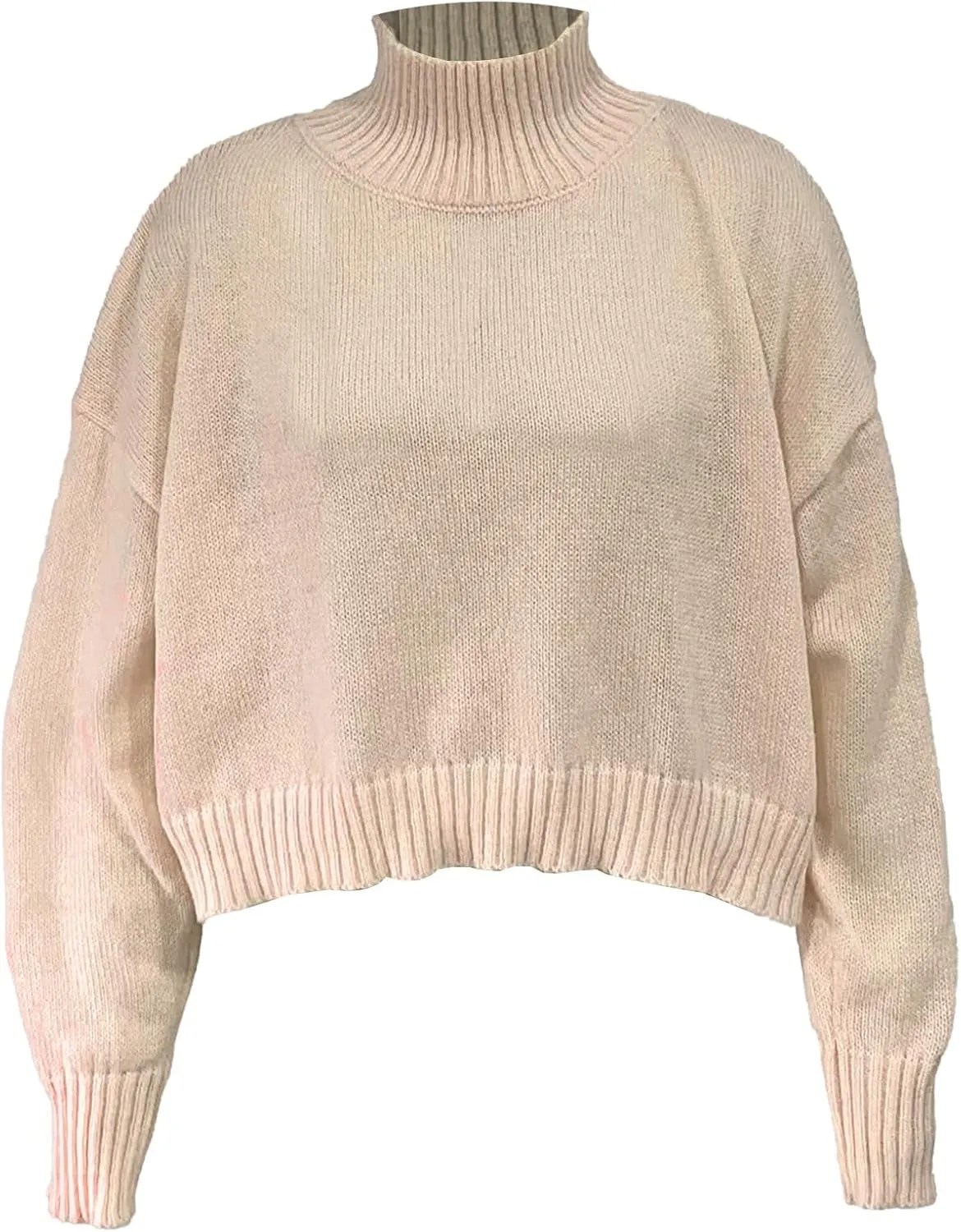 Turtleneck Pullover Tops Oversized Long Sleeve Knitted Pullover Fall Winter Trendy Basic Jumper Tops Crop Sweaters