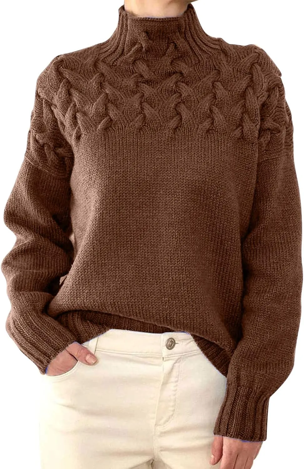 Turtleneck Pullover Tops Oversized Long Sleeve Knitted Pullover Fall Winter Trendy Basic Jumper Tops Crop Sweaters