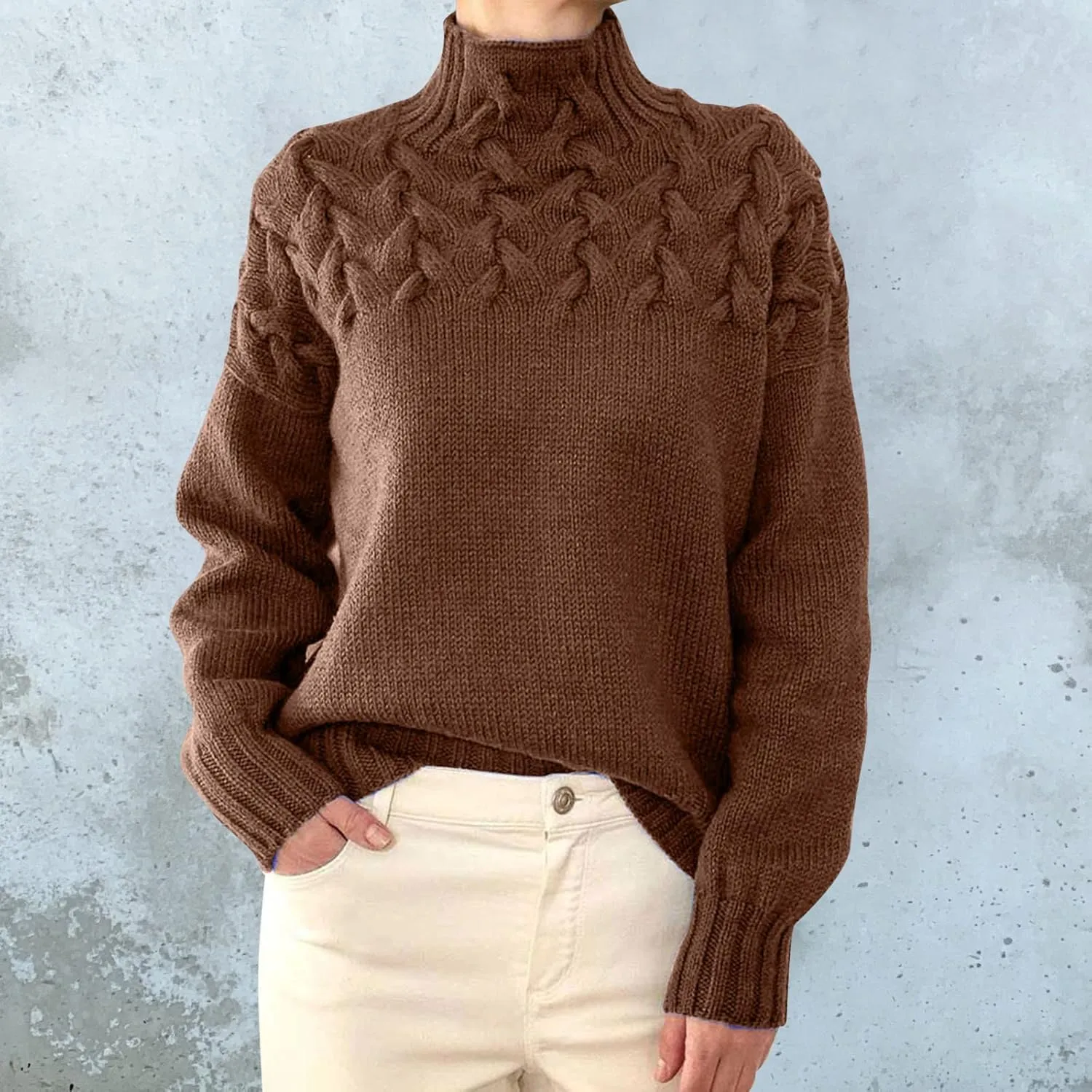 Turtleneck Pullover Tops Oversized Long Sleeve Knitted Pullover Fall Winter Trendy Basic Jumper Tops Crop Sweaters