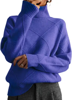 Turtleneck Sweater Women Long Sleeve Cable Knit Sweater Tops Fall Fashion Solid Color Oversized Pullover Tops