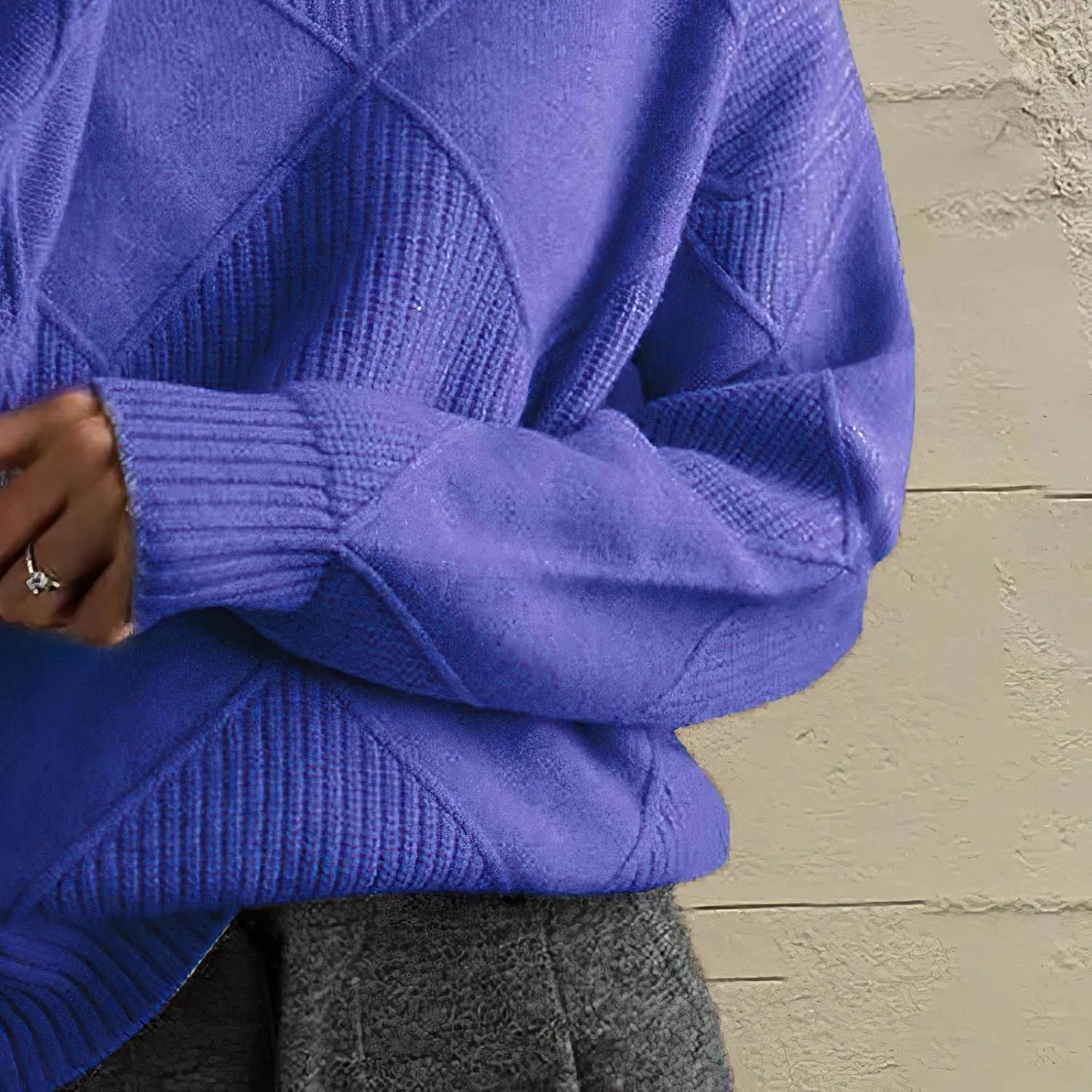 Turtleneck Sweater Women Long Sleeve Cable Knit Sweater Tops Fall Fashion Solid Color Oversized Pullover Tops
