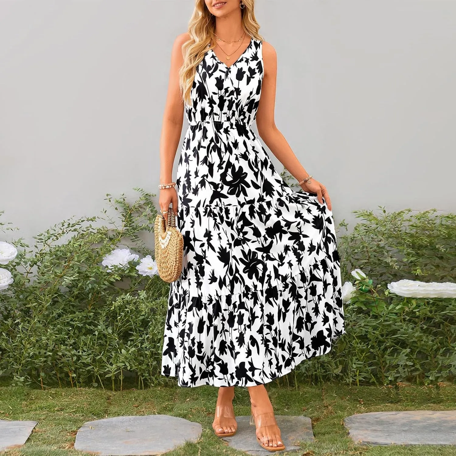 Vacation Dresses for Women Summer Maxi Dresses Sleeveless A Line Dresses Dressy Beach Dresses 2025 Vacation Long Dress