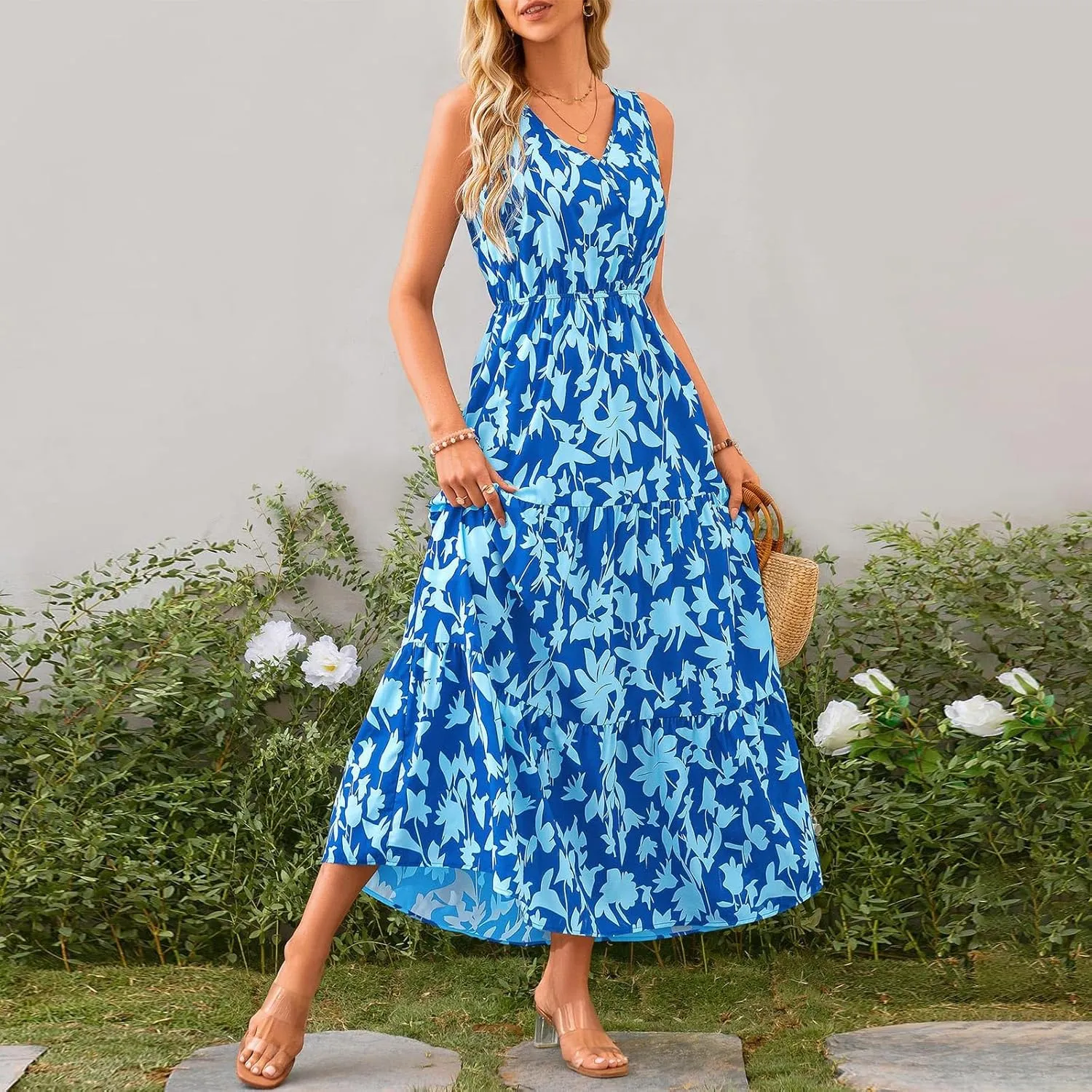 Vacation Dresses for Women Summer Maxi Dresses Sleeveless A Line Dresses Dressy Beach Dresses 2025 Vacation Long Dress