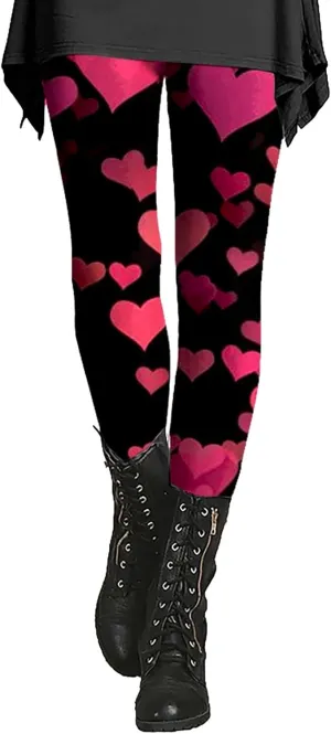 Valentine Compression Leggings for Women High Waist Valentine's Casual Leggings Women Heart Women's Dressy Leggings with Pockets Colorful High Waisted Leggings with Pockets for Women Plaid Leggings
