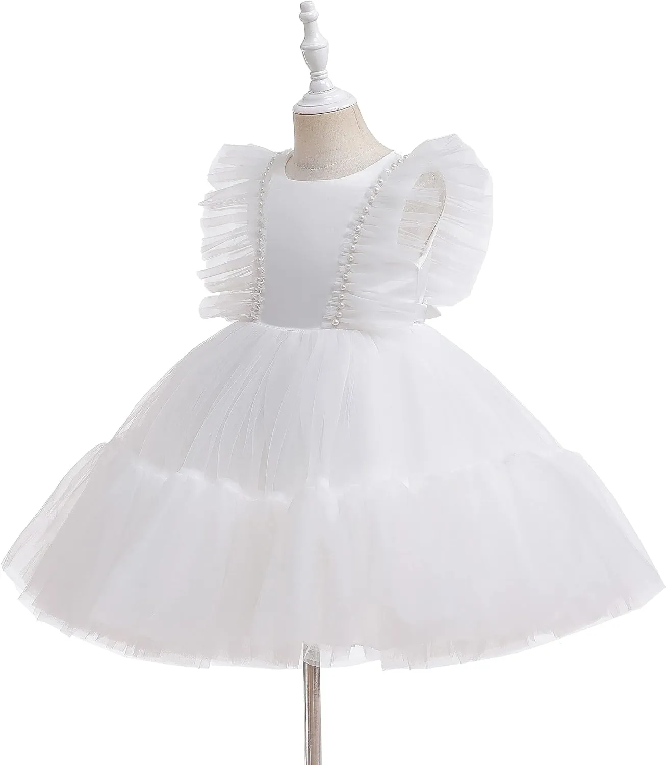 Weileenice Flower Girl Dress Ruffle Tulle Beads Toddler Wedding Pageant Ceremony Birthday Party Evening Tutu Dresses