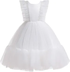 Weileenice Flower Girl Dress Ruffle Tulle Beads Toddler Wedding Pageant Ceremony Birthday Party Evening Tutu Dresses