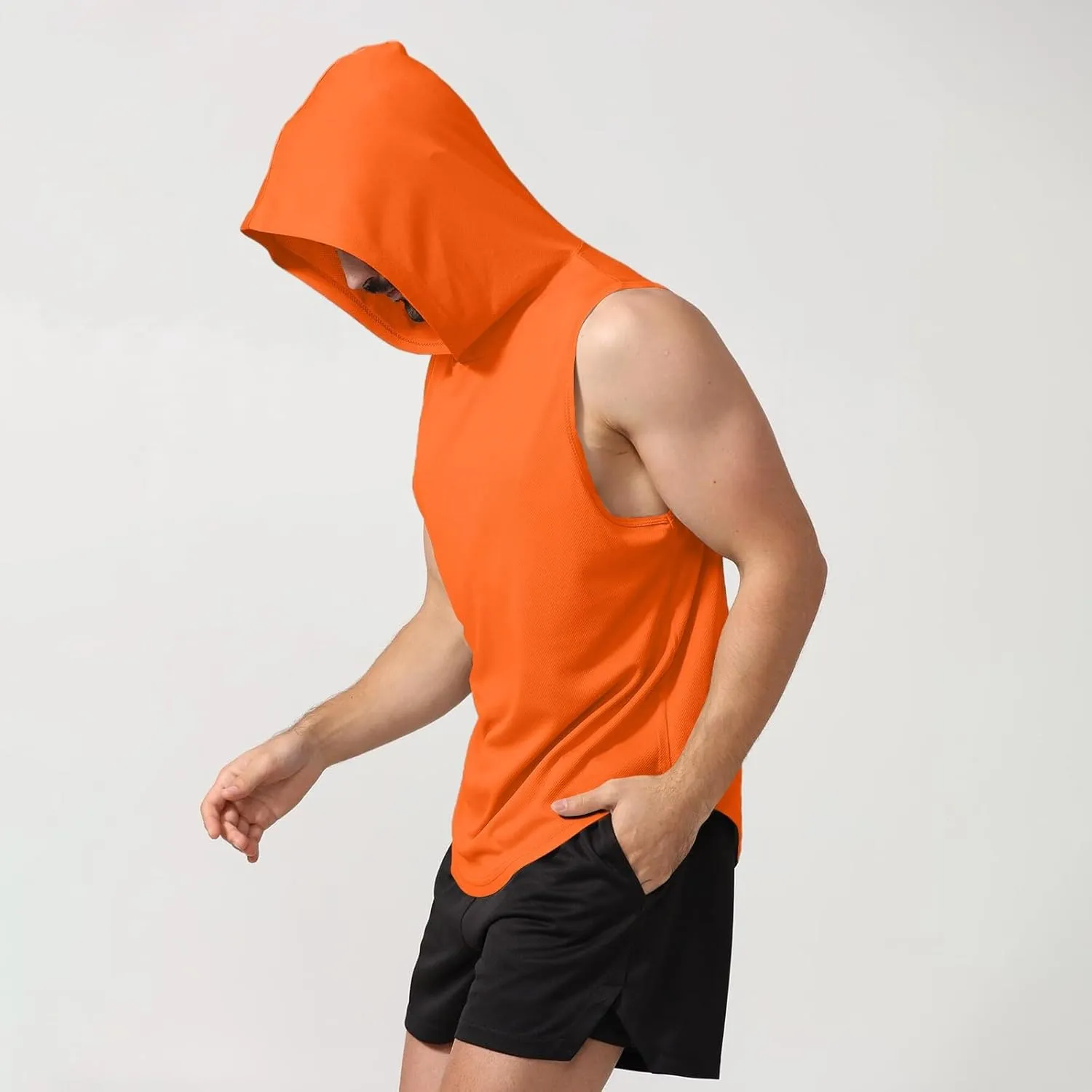 WENKOMG1 Mens Mesh Tank Tops Lightweight Breathable Quick Dry Hoodies Active Athletic Hooded Workout Tank Tops